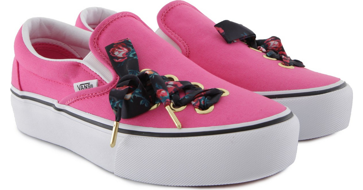 white slip on vans with roses